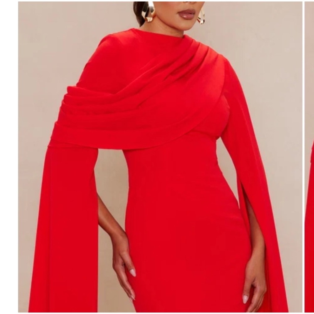Fashion Nova Women Maxi Dress Vienne Draped Chiffon Glam XL Red